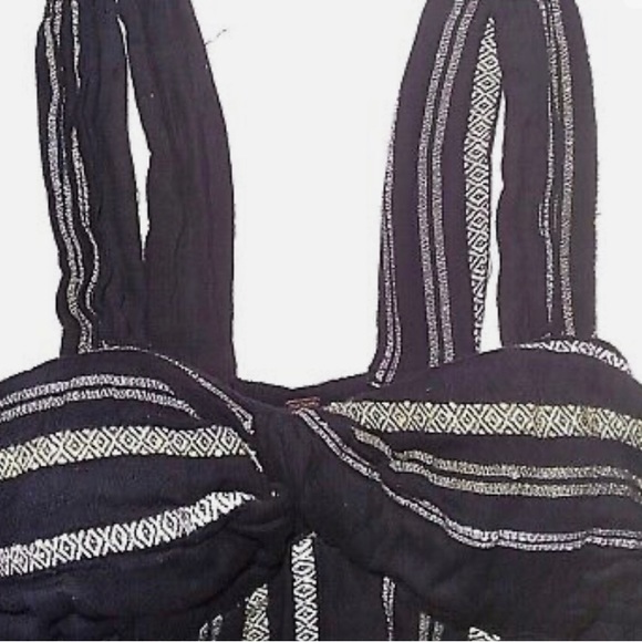 Free People Breezin Through Jumpsuit Sm Black Green Boho Hippie Wide Leg Pants - Picture 5 of 7